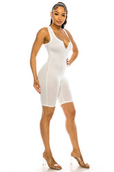 Split Scoop Neckline Bodycon Short Romper