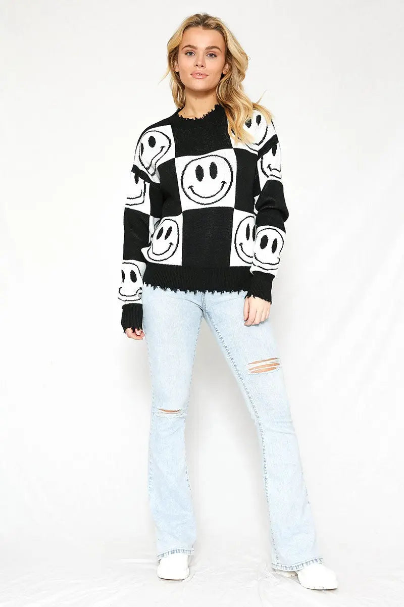 Image & Stylez LLCHappy Smiley Face SweaterBe Happy Smiley Face SweaterThis Stylish and Trendy Long Sleeve Smiley Sweater is a must have item for your wardrobe. With high quality, breathable and soft to touch material, the fit runs casusweater