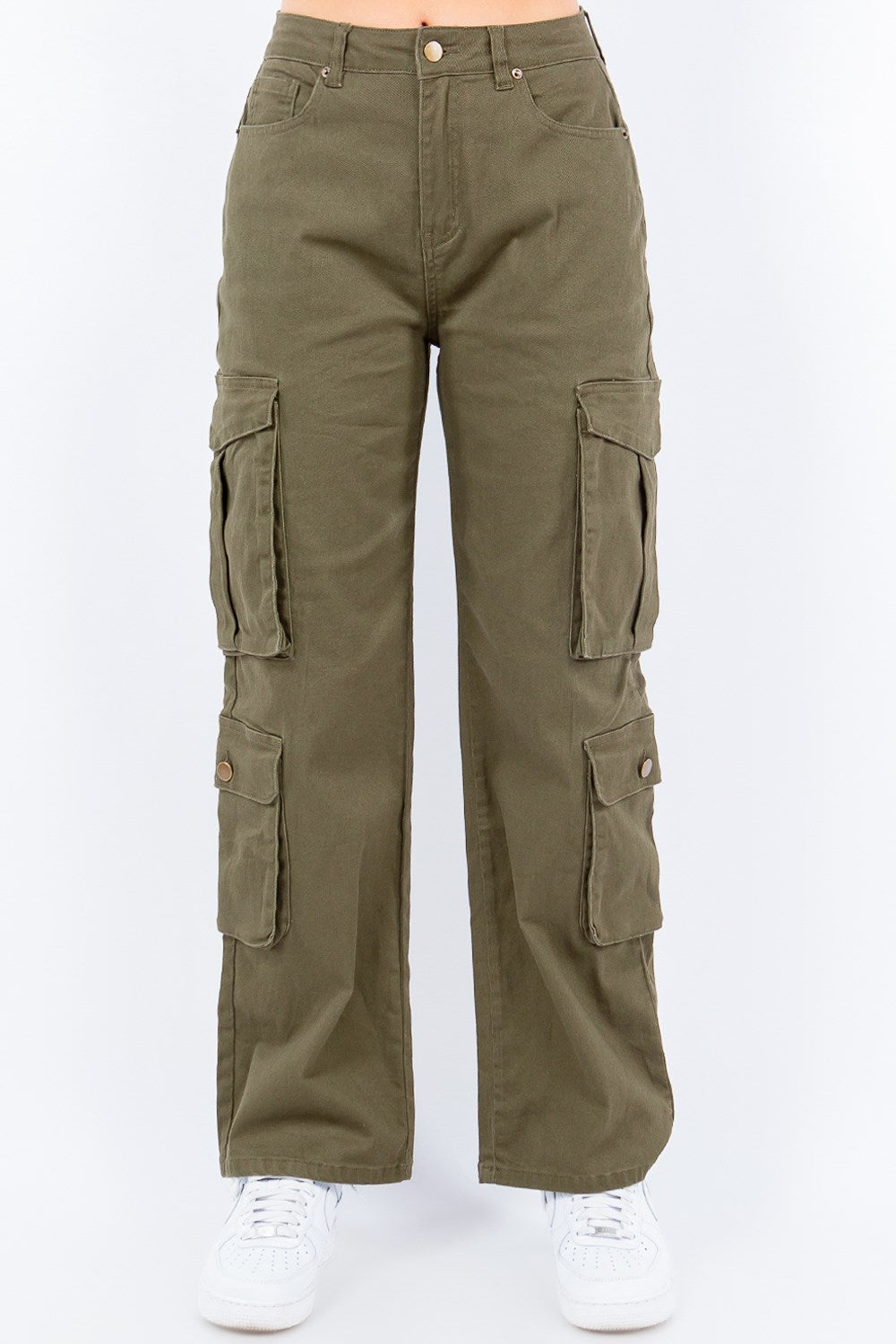 Full Size Button Waist High Rise Cargo Pants Plus Size
