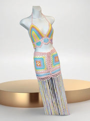 Miami Mami Crochet Skirt Set, colorful beachwear cover-up over swimwear.