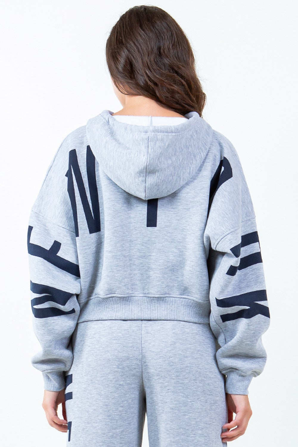 Letter Graphic Long Sleeve Drawstring Cropped Hoodie