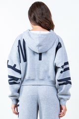 Letter Graphic Long Sleeve Drawstring Cropped Hoodie