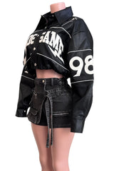 Game On Cropped Varsity Faux Leather Jacket
