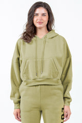 Letter Graphic Long Sleeve Drawstring Cropped Hoodie