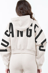 Letter Graphic Long Sleeve Drawstring Cropped Hoodie
