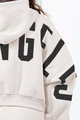Letter Graphic Long Sleeve Drawstring Cropped Hoodie