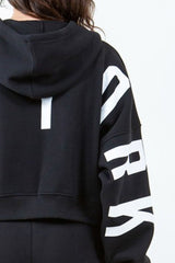 Letter Graphic Long Sleeve Drawstring Cropped Hoodie