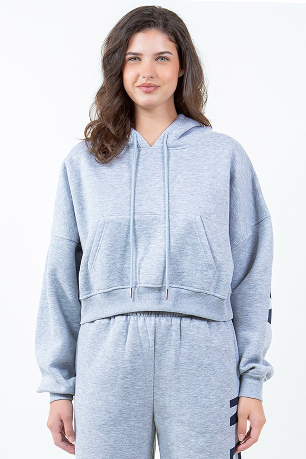 Letter Graphic Long Sleeve Drawstring Cropped Hoodie