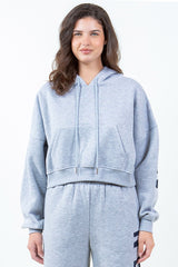 Letter Graphic Long Sleeve Drawstring Cropped Hoodie