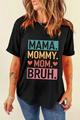 Trendy Mama Mommy Mom graphic T-shirt in black with colorful lettering, perfect for mothers.