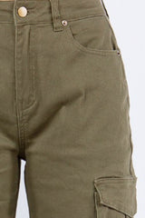 Full Size Button Waist High Rise Cargo Pants Plus Size
