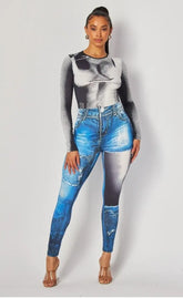 Mixed Media Denim Jumpsuit