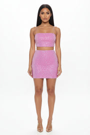 Pink sequin Birthday Vibes Skirt Set with flattering fit and breathable material.