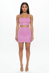 Pink sequin Birthday Vibes Skirt Set with flattering fit and breathable material.