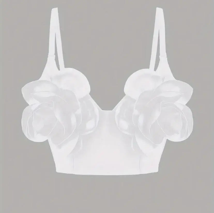 Essence of Roses Crop Top with elegant rose design on gray background.