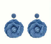 Boldly Sophisticated Floral Denim Earrings with floral design.