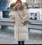Womens comfy warm trendy winter coat with fur hood.