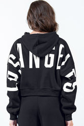 Letter Graphic Long Sleeve Drawstring Cropped Hoodie