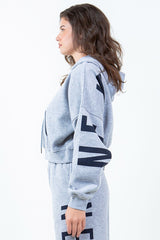 Letter Graphic Long Sleeve Drawstring Cropped Hoodie