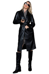 Luxurious Faux Leather Trench Coat With Belt