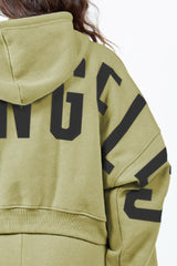 Letter Graphic Long Sleeve Drawstring Cropped Hoodie