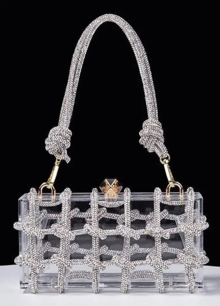 Glamorous Rhinestone Clutch Handbag with acrylic design and rhinestone detailing for special occasions.