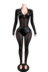 Oh So Lovely Mesh & Faux Leather Jumpsuit