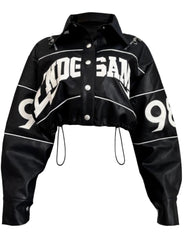 Game On Cropped Varsity Faux Leather Jacket