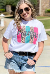 Mama Leopard Stroke Graphic Design T-Shirt with vibrant print in casual style.