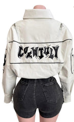 Game On Cropped Varsity Faux Leather Jacket