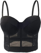 Sheer Influence Mesh Bustier with breathable material and removable straps.