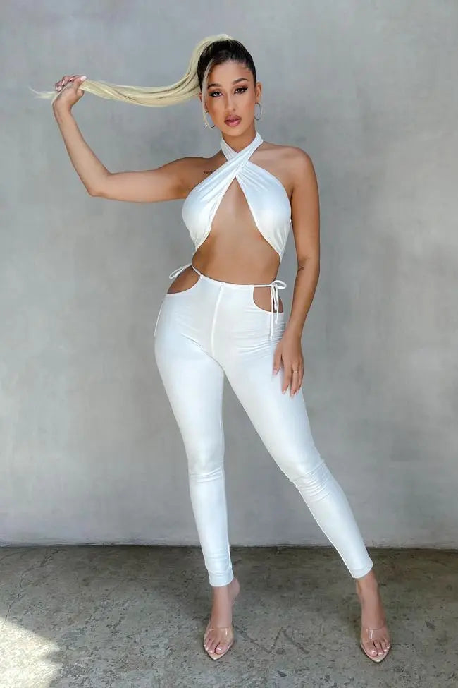 Bitter Sweet Wrap Top Set in white for women, sizes M/L.