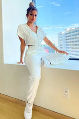 White Velour Joggers Set for Women