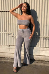 Women's Cute & Cozy Tube Top Set in gray, featuring a strapless top and drawstring pants.