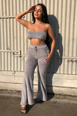 Women's Cute & Cozy Tube Top Set in gray, featuring a strapless top and drawstring pants.