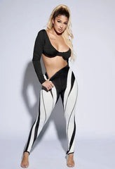 Womens Abstract Leggings with stylish black and white design, lightweight and breathable material.