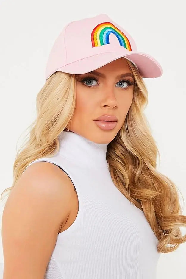 Pink Happy Days Hat with rainbow design