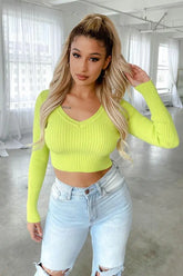 Hearts Desire Crop Sweater in vibrant yellow, providing warmth and style with a chic cropped design for layering.