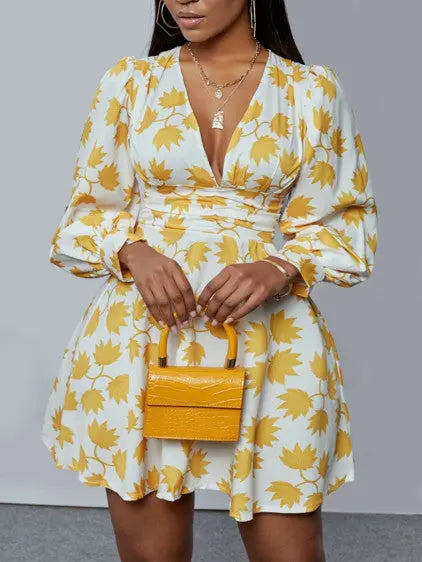 Image & Stylez LLC-Neck Mini Floral DressLovely V-Neck Mini Floral DressWear To Dinner Or Clubbing Of Your Likes, Lovely Floral DressClothing Accessories