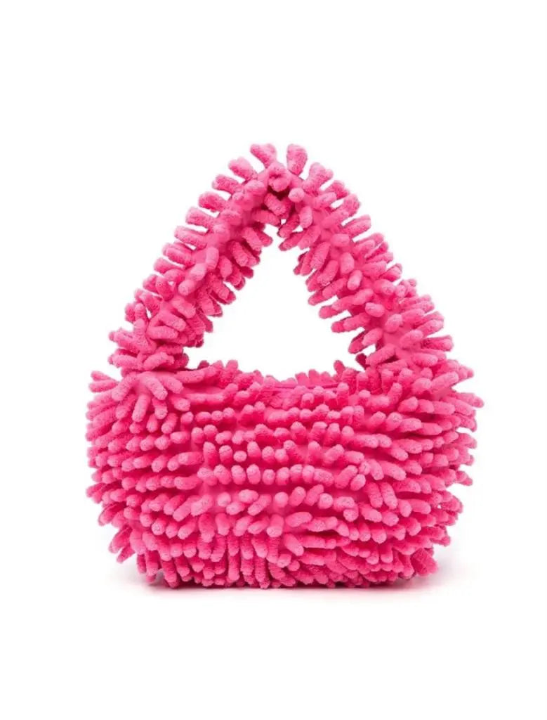 Chic textured chenille microfiber Giving Vibes Bag in pink.