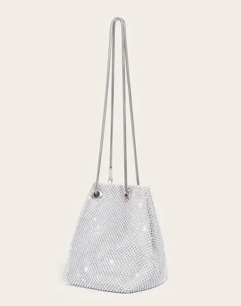 Glamorous blinged out bucket bag perfect for night out.