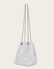 Glamorous blinged out bucket bag perfect for night out.