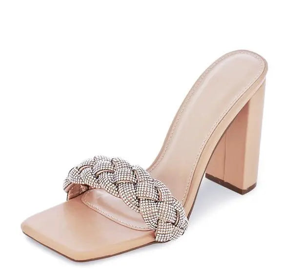 Elegant Royalty Heels with bedazzling braided design, 4-inch heel.