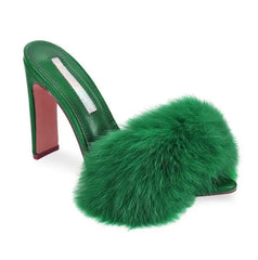 Phenomenal Heels - Faux Fur Pointy Open Toe Mule, 4.5 Inch Heel Height
