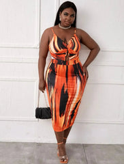 Trendy bright-colored fire dress, chic bodycon style.