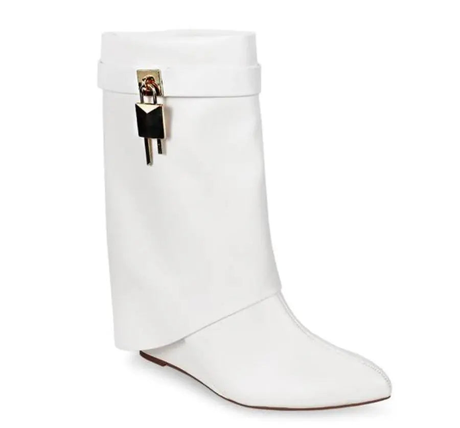 Image & Stylez LLCLock Low Wedge BootCity on Lock Low Wedge BootThese Wedge Boots are giving Sexy and Chic vibes.
True to size Drape Over Pointed Toe High Heel Wedge Cover Up Fold Over Mid-Calf Boots Heel Height Approx. 3.25" Boo