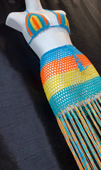 Colorful Hot Tamale Crochet Skirt Set as beachwear cover-up.