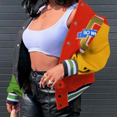 Multi-color comfy women's varsity jacket