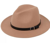 Classic British Fedora Hat in beige with black band.