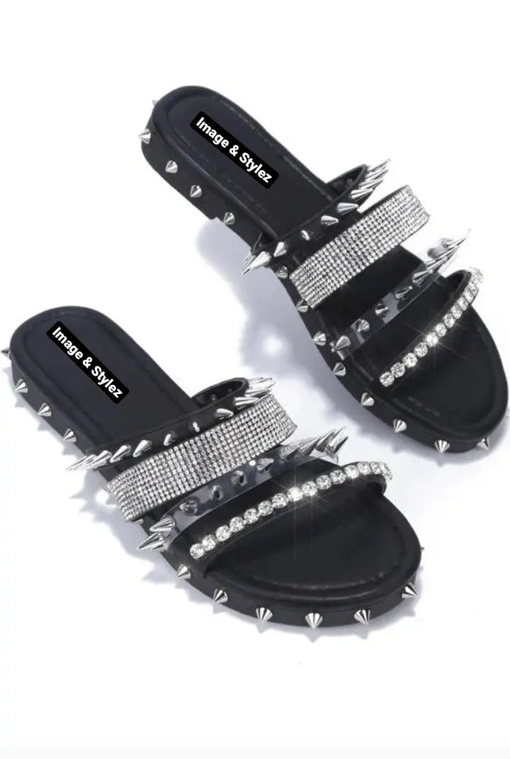 Fearless Sandals with silver spikes and bling design.